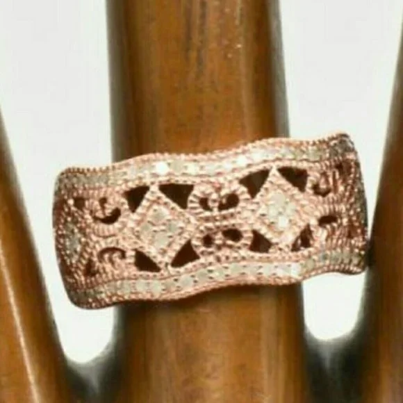 Genuine .5ct Diamond 14k Rose Gold Sterling Silver - Picture 2 of 5